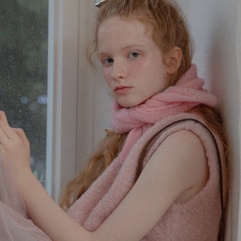 mellotory 100% cashmere crochet shawl muffler (pink)