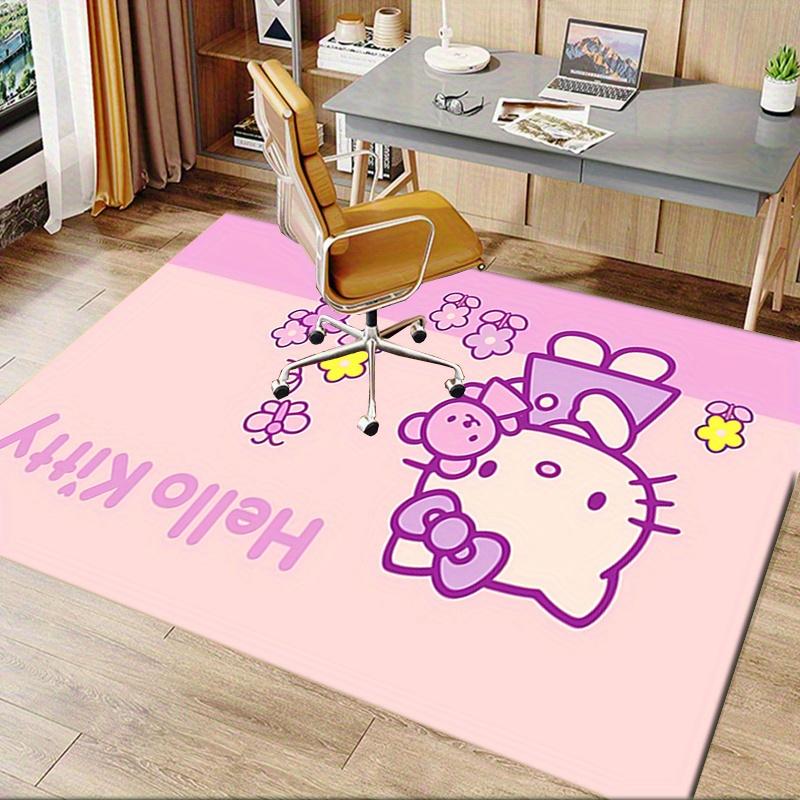 Office Rug Hello Kitty, Flowers Anti-Slip Rug, Machine Washable for Living Room, Bedroom, Office, Multiple Sizes, Bedroom Mat, Decorative Mat, Durable