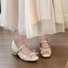 Внутри Высокие Туфли Мэри Джейн Осень Новые Квадратный Носок Неглубокий Вырез Бант Ремешок Слип Нескользящий Каблук-Рюмочка