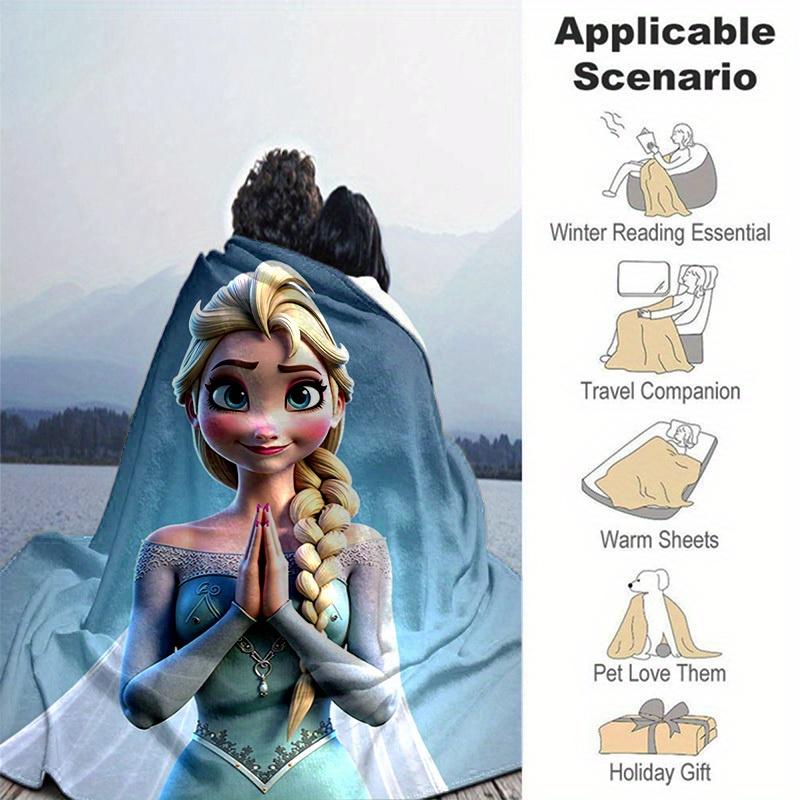 1PC Cartoon Elsa Blanket, Seasonal Universal, Home Decoration, Throw Blankets, Cute Frozen Princess Bedding, Soft Flannel Throw Blanket, Ver