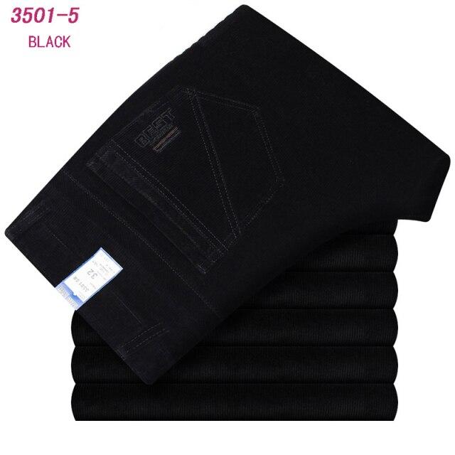 Autumn Winter Velvet Corduroy Pants Men Business Casual Pants Loose Elastic Middle-aged Straight Fleece Thick Corduroy Trousers