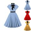 Women's Short Sleeve Round Neck Slim Knee-Length Dress Retro Polka Dot Dress