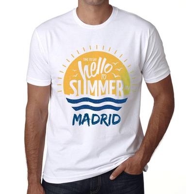 Мужская винтажная футболка Футболка с рисунком Time to Say Hello to Summer in Madrid White