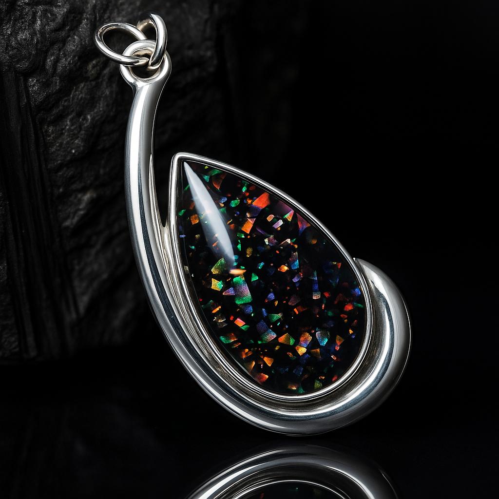 Natural Multicolor Opal 30.90 Ct 925 Sterling Silver Pear Cut Pendant CERTIFIED