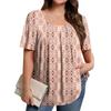 Plus Size Women's Casual Round Neck Pleated Short Sleeve Solid Color Top