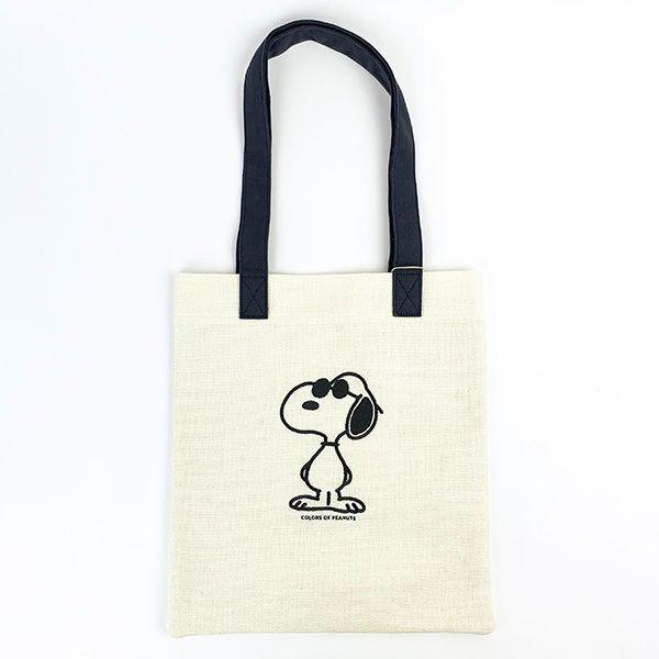 Snoopy Flat Tote Bag Black Bag for Lessons, School, Office
