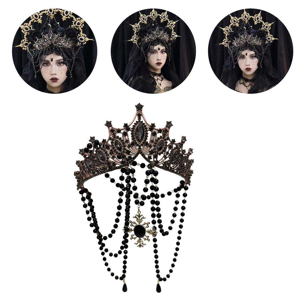 Gothic Crown Headpiece Virgin Mary Headwear Medieval Princess Queen Headband Suitable for Photography Stage Props
