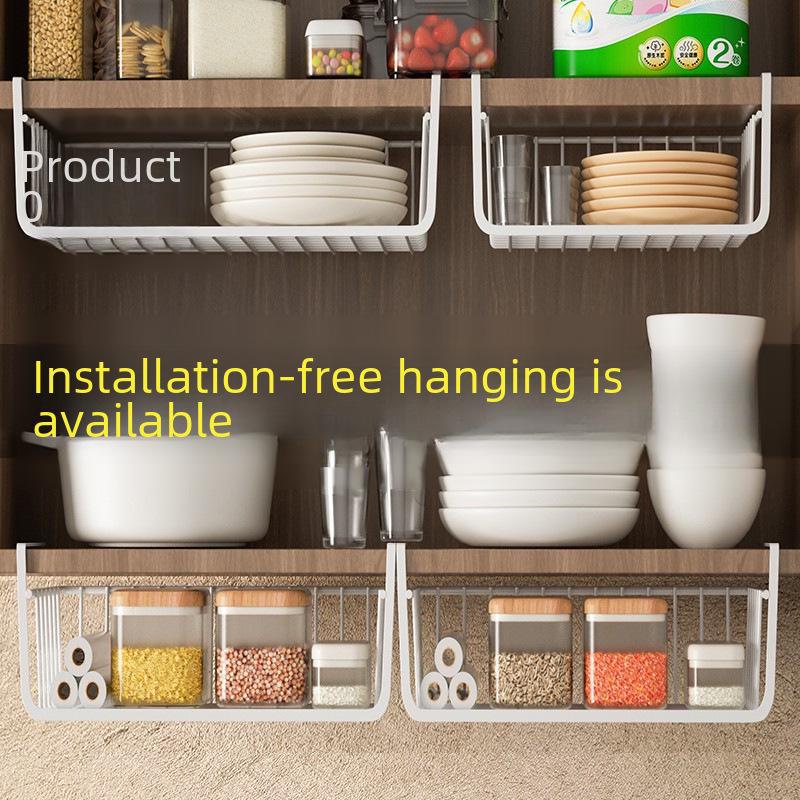 Большой ящик для хранения вещей для дома с бесплатной установкой для организации стола и кухни, многоуровневая стойка и подвесная корзина