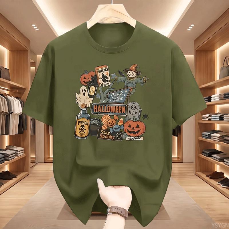 Halloween Tshirt Unisex Unisexs Spooky Season Graphic Tee Pumpkin Ghost Scarecrow Tshirt Cotton Short Sleeve Loose Tees