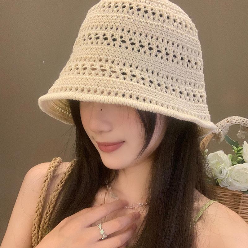 Japanese Solid Color Knitted Hollow Fisherman'S Hat Children Spring And Summer Breathable Sunshade Sunscreen Hat Basin Hat
