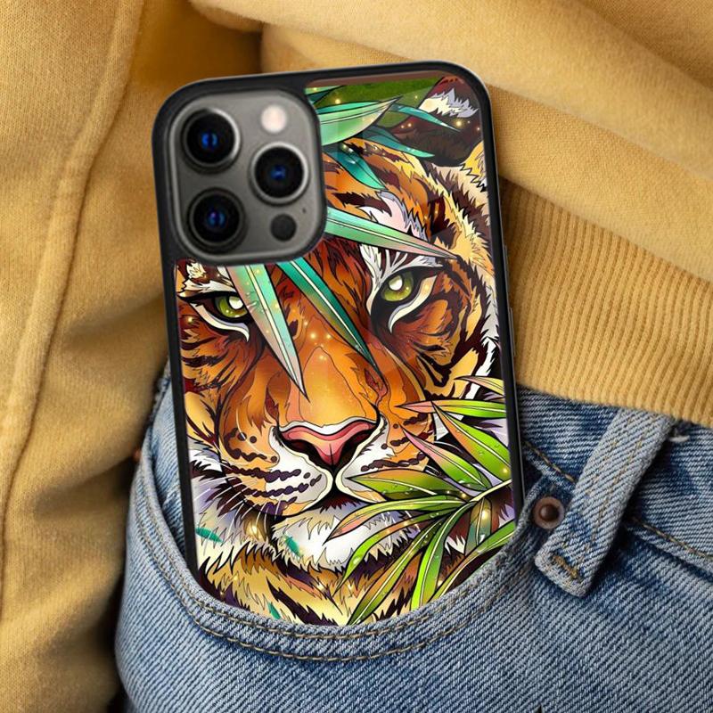 Роскошный Мягкий Чехол для Телефона с Рисунком Тигра и Леопарда для iPhone 17 Air 16e Pro max 15 Pro 13 14 Plus 11 12 Магнитный MagSafe Coque