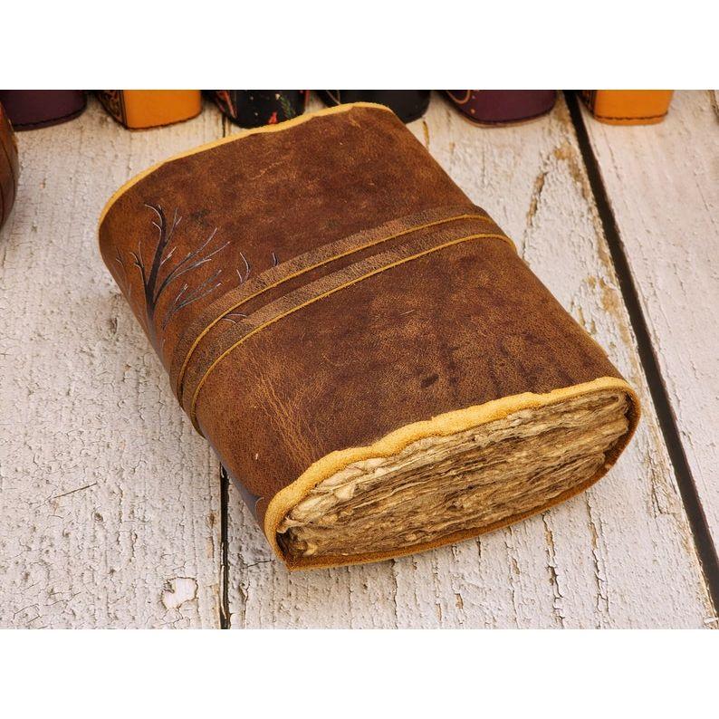 Tree of Life Leather Journal - Antique Handmade Deckle Edge Vintage Paper Leather Grimoire, Book of Shadows, Spell Notebook, Gift for Him