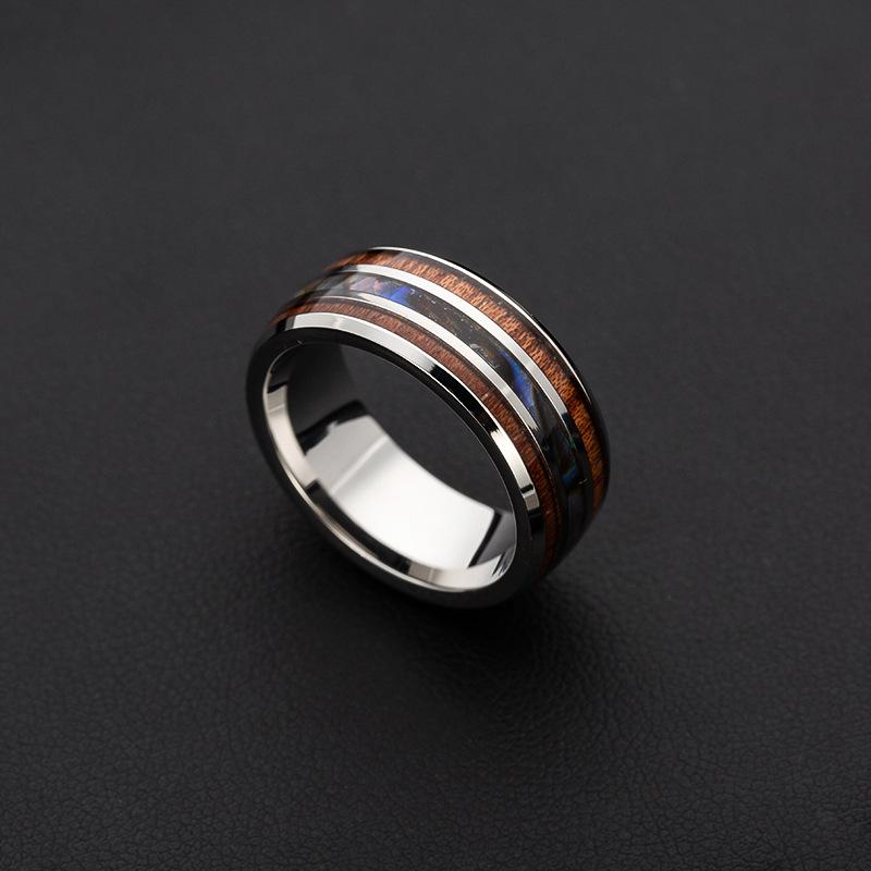 Hand-decorated Inlaid Wood Grain Imitation Shell Titanium Steel Ring European and American Popular Jewelry