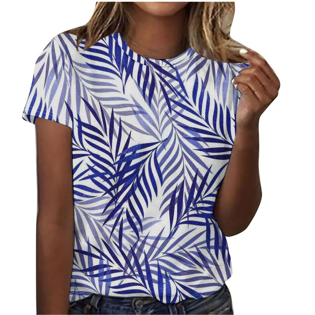 Summer Round Neck Beautiful Floral Print Top Fashionable Casual Short Sleeved Women's T-shirts