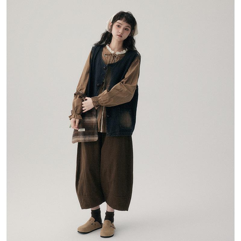 Johnature Весенние японские свободные широкие брюки женские укороченные повседневные шаровары