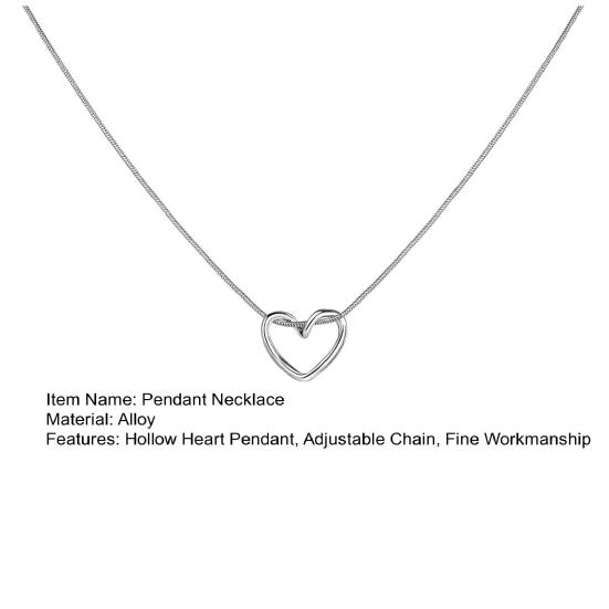 Women Choker Necklace Hollow Heart Pendant Short Necklace Adjustable Extended Chain Necklace Jewelry Accessories