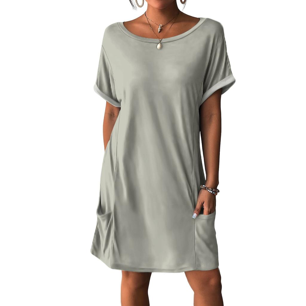 Женские платья Футболки Платья с карманами Однотонные повседневные пляжные платья