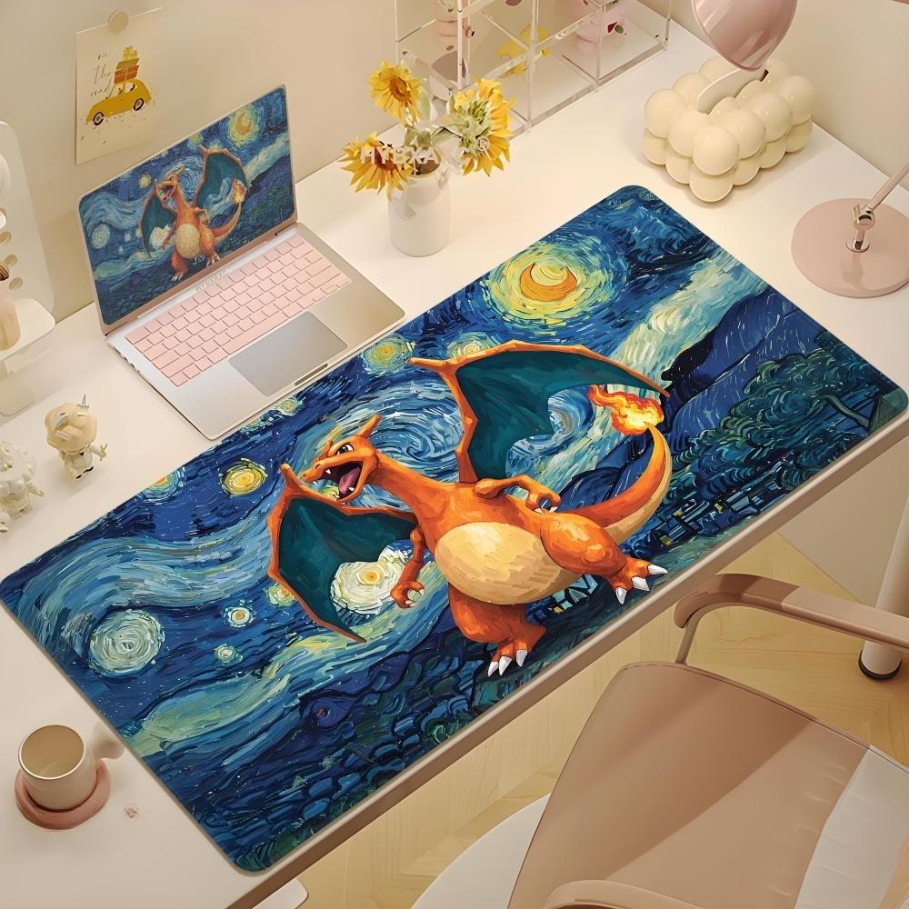 Pokemon Псайдак Ван Гог Звездная ночь Большой коврик для мыши Эстетичный игровой коврик для стола для геймеров