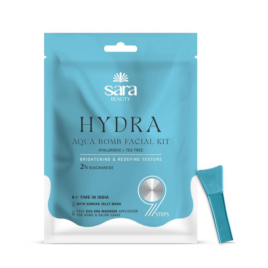 SARA Hydra Aqua Bomb Набор для лица для осветления кожи и глубокого увлажнения с гиалуроновой кислотой, чайным деревом и ниацинамидом - 9-ступенчатый профессиональный ритуал для лица