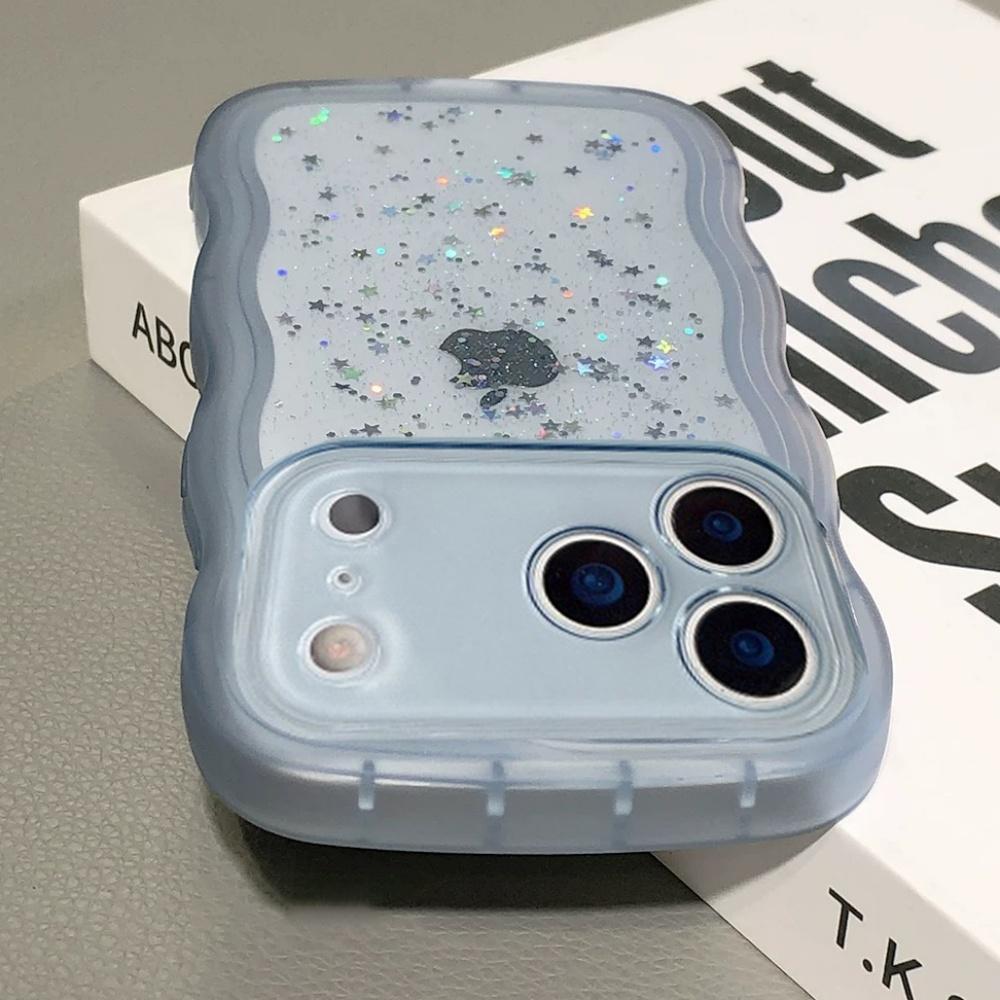 Transparent Silicone TPU Wavy Case For 17 Air 16 15 14 13 12 Mini 11 Pro Max Shiny Sequin Glitter Soft Bumper Stars Funda