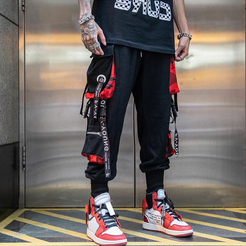Streetwear Spring Autumn Cotton Joggers Men Hip Hop Fashion Ribbons Multi-pockets Casual Pants For Men