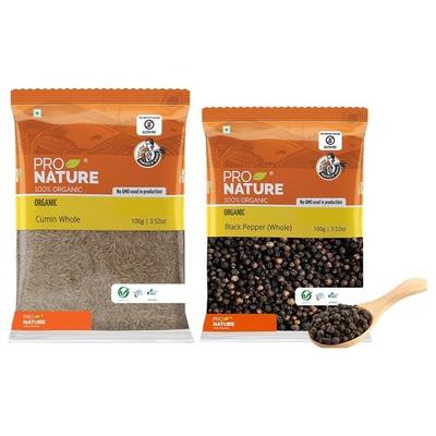 Pro Nature 100% органический черный перец (Весь) 100 г & Pro Nature 100% органический тмин, цельный, 250 г