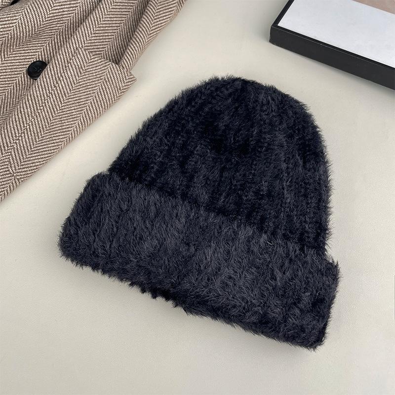 Вязаная шапка женская осенне-зимняя, открывающая лицо, маленькая, теплая, пуловер, плюшевая, утолщенная, универсальная, с защитой ушей, шерстяная шапка