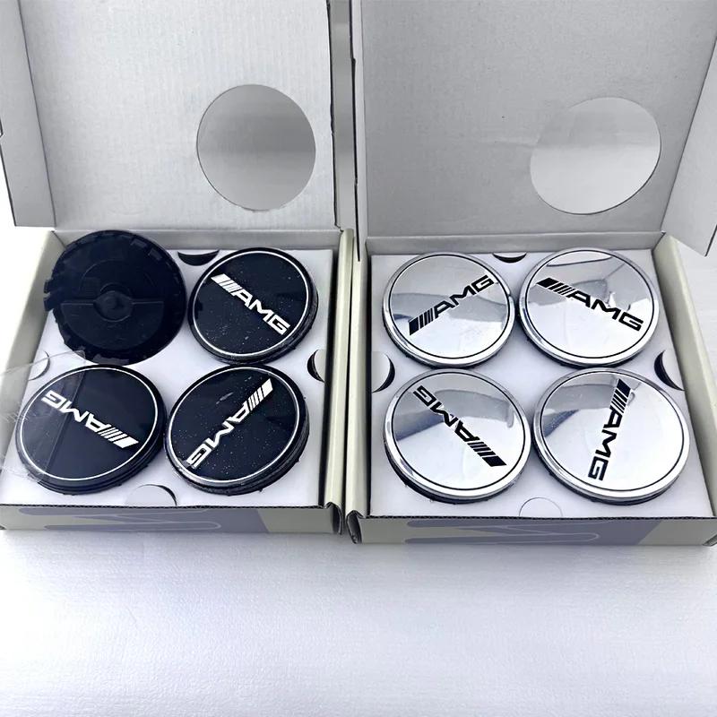 4pcs 75mm Floating car Wheel Center Caps emblem for Mercedes Benz AMG black/silver hub cover wheel parts auto accessories