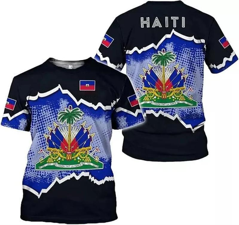 3D Printed Haitian Flag Pattern T-shirt For Men Haiti National Emblem Short Sleeves T Shirts New In Men's Crew Neck Tee Shirt