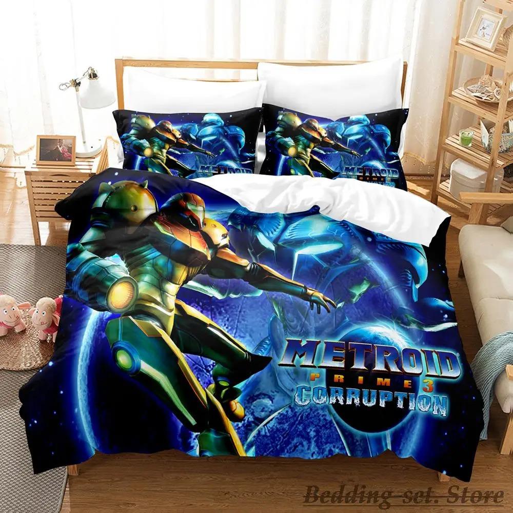 Metroid Prime Bedding Set Single Twin Full Queen King Size Bed Set Adult Kid Bedroom Duvetcover Sets Game Parure de lit Bed