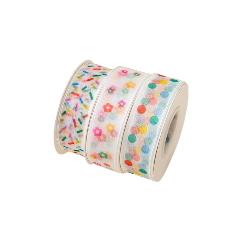 25Я Крафтовый бант 2,5 см Цветной горошек Красивые прозрачные ленты из пряжи DIY Принадлежности для упаковки подарков Легкая лента из органзы