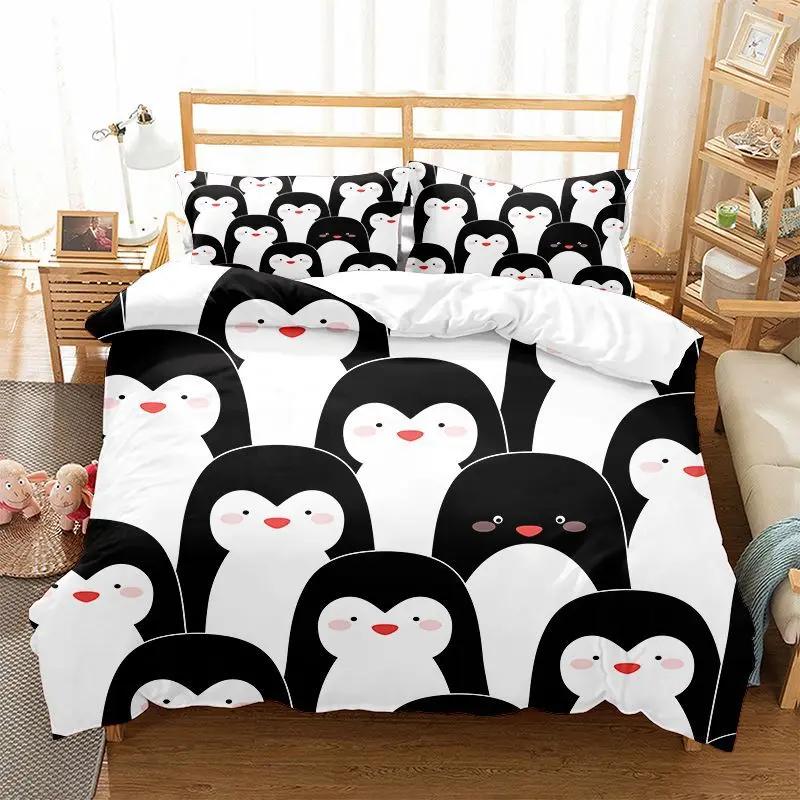Lovely Cute Penguin Family Quilt Cover Set For Boy Girls Teen 3d Print Arctic Animals Bed Comforter Set Duvet Cover Pillowcase