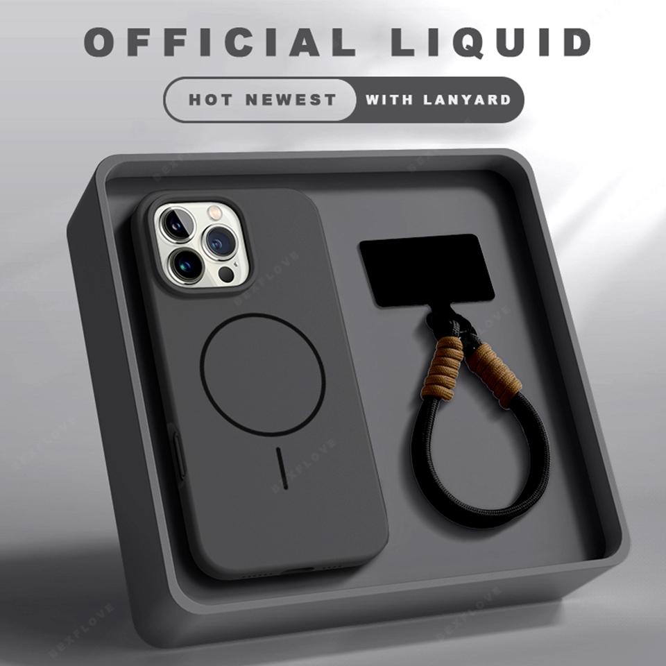 Официальный шнурок Магнитный чехол для телефона для iPhone 15 14 16 Plus 11 12 13 16 Pro Max Силиконовый ремешок Magsafe Защитный мягкий чехол