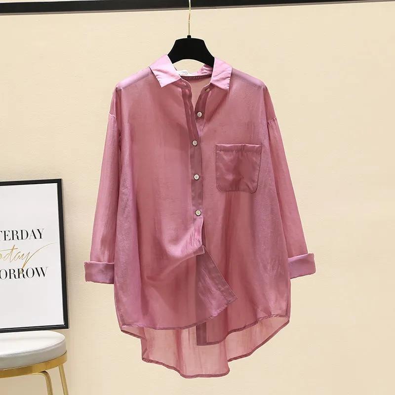 Женские свободные универсальные летние топы с защитой от солнца в корейском стиле, повседневные однотонные топы, модная простая шикарная верхняя одежда, тонкие мешковатые