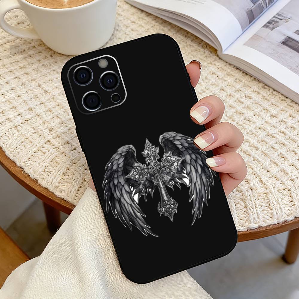 Готический Сигил-Крест Т-Кибер Чехол для Телефона для iPhone 17, 16,15,14,13,12,11 Plus,Pro Max, Другие Мягкий Черный Чехол