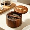 Moisture Proof Spice Container Wood Salt with Swivel Magnetic Lid, Built-in Spoon Seasoning Solid Box Jar, for Kitchen Countertop Storage Organizer