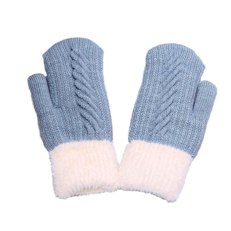 1Pair Cute Fashion Knit Mittens Winter Warm Plus Velvet Soft Thicken Cycling Mittens
