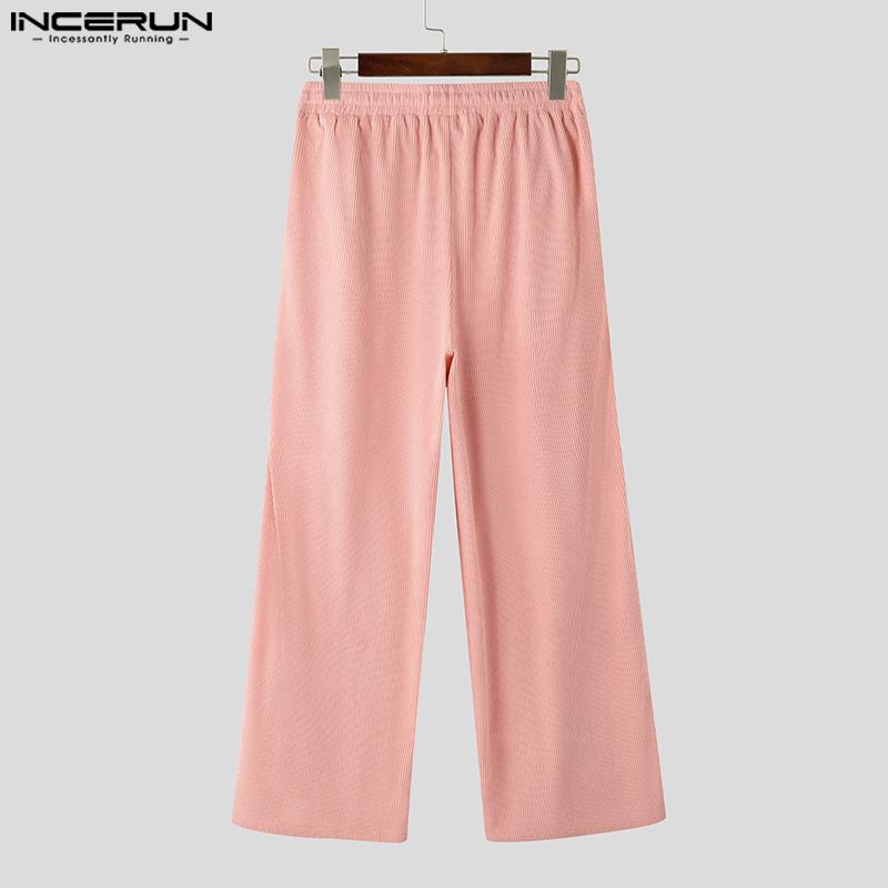 INCERUN Мужские эластичные талии, текстура, однотонные, повседневные, свободные, длинные, широкие брюки