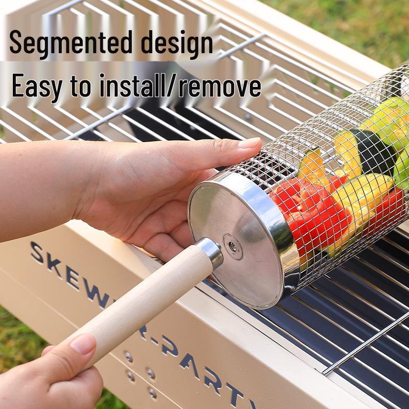 MinNai Portable Wooden Handle BBQ Grill Basket