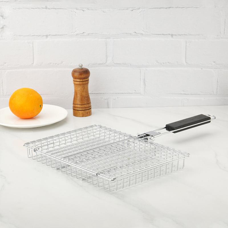 Складная переносная корзина для гриля из нержавеющей стали с ручкой для рыбы, овощей, креветок, принадлежностей для приготовления пищи