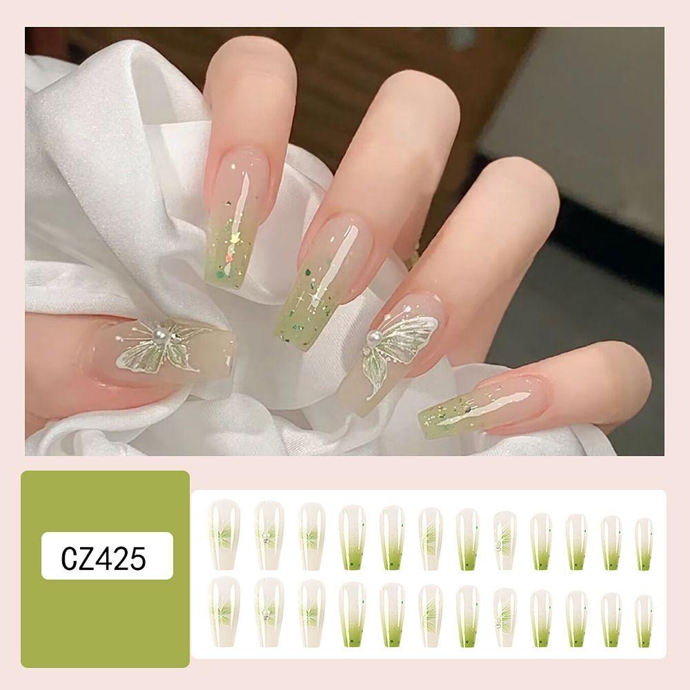 24/30PCS Cat Eye Gradient False Nail Flower Butterfly Love Nail Tips Press on Nails  for Women Girl