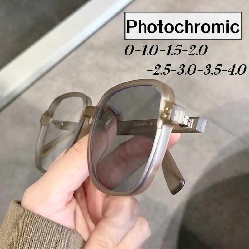 Photochromic Sunglasses For Myopia Glasses Fashion Trendy Square Anti Blue Light Near Sight Eyeglasses Finished Minus Eyewear