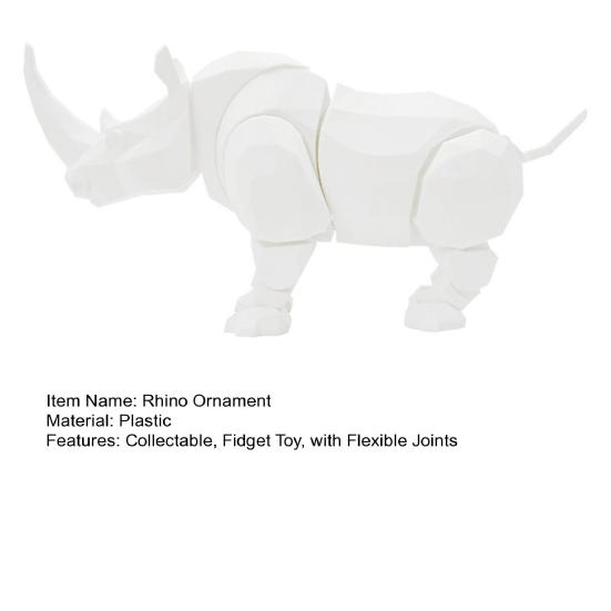 Articulated Rhino Statue White Rhino Figurine with Flexible Joints Rhino Fidget Toy for DIY Coloring Home Office Car Decoration