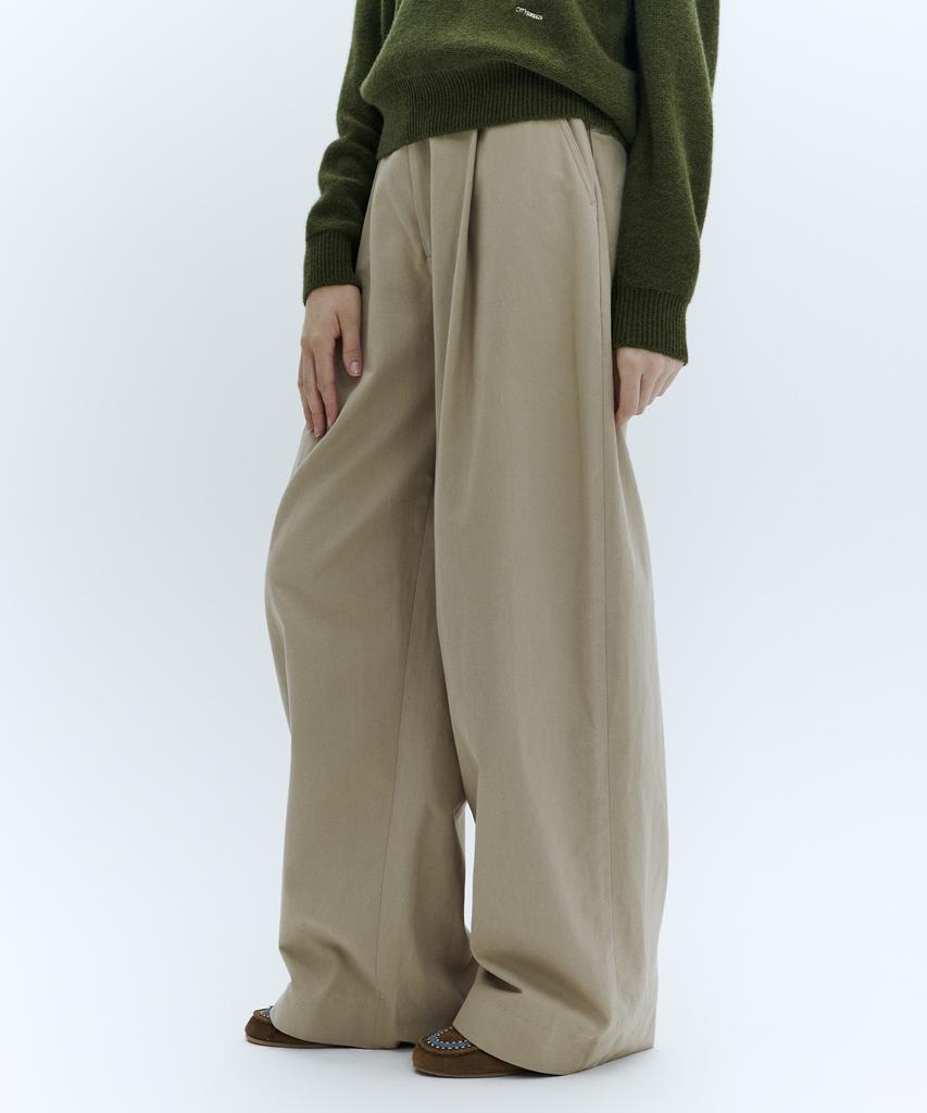 CITYBREEZE Cotton Curved One-Pleat Pants_Beige