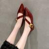 Fashion Retro Pointed Toe Leather Band Flat Shoes Woman Gold Buckle Flats  Mary Janes Shoes Loafers Plus Size 43 Chaussures Femme