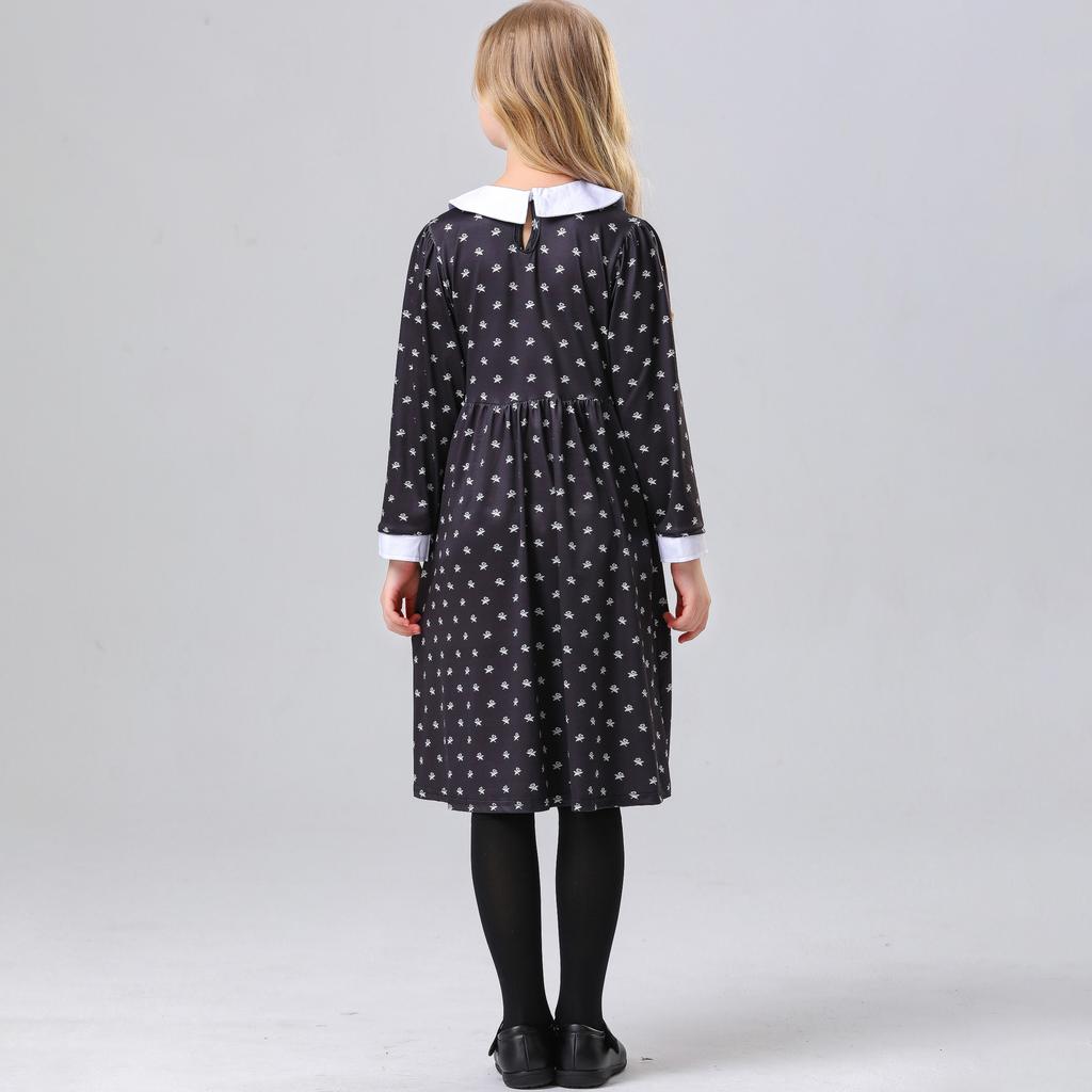 Хэллоуин Косплей Среда Аддамс Косплей Девушка Черное Платье Платье Для Выступлений