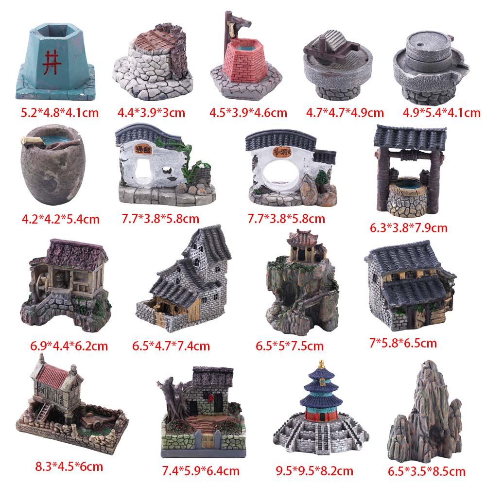 Realstic 1 pcs DIY Crafts Tradiational House Model Scene Statue Bonsai Decor Figurines