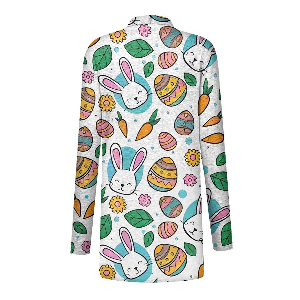 Женский кардиган с пасхальным принтом и длинными рукавами спереди, легкая куртка с принтом