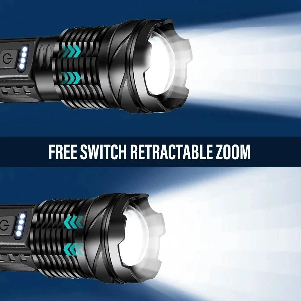 100000LM Powerful LED Flashlight Rechargeable Zoom Tactical Torch 2000M Long Range Powerful Flashlight Fishing Camping Lantern