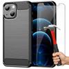 Case For iPhone 13 Silicone Carbon Black + 2 Tempered Glass Screen Protector